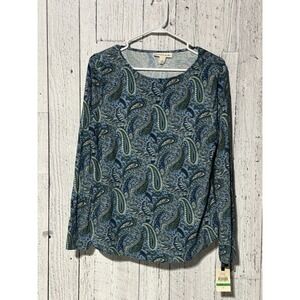 Emaline Women's Long Sleeve Top Paisley Blue Size Large NWT Comfy Casual Stretch